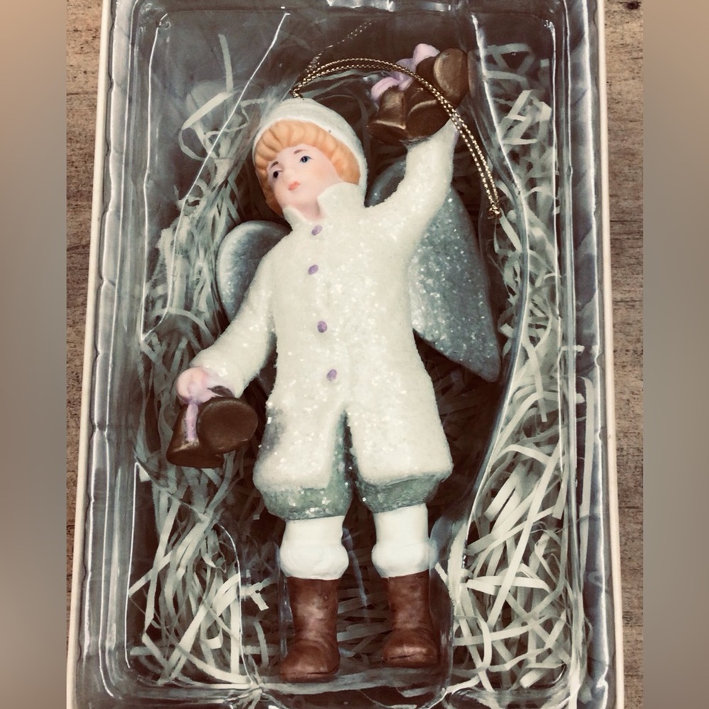 Victorian Style Ceramic Sparkling Snow Angel Ornament